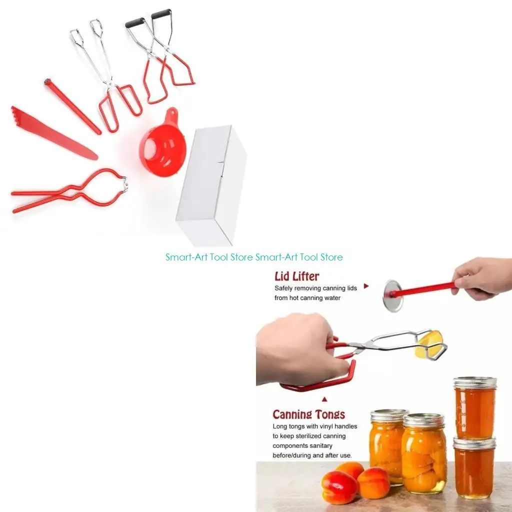 E1PB 6-Piece Canning Lifter Set with Jar Tongs & Basket - Stainless Steel Kitchen Utensils for Boiling, Preserving, Pickling