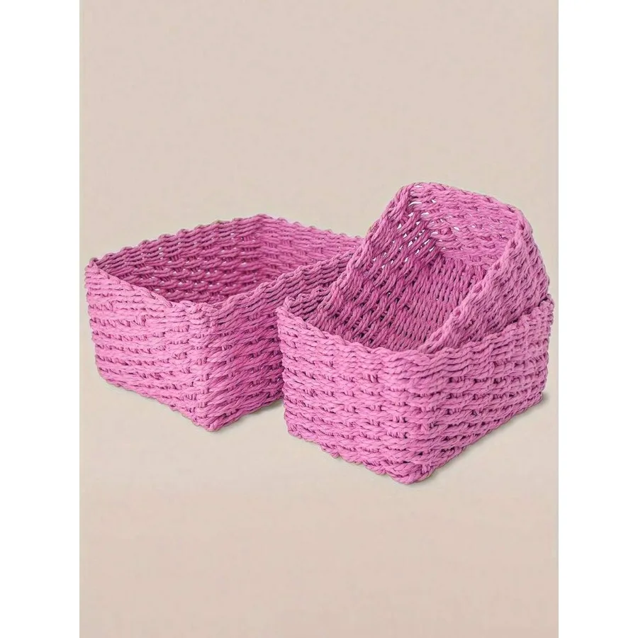 

3pcs S+M+L /Set Handmade Woven Storage Baskets Paper Rope Material Organizer Baskets For Living Room Bedroom Cabinet Office Hom