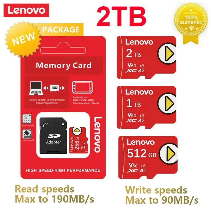 Lenovo-Cartão de Memória Flash de Alta Velocidade, 2TB, 512GB, 256GB, Class10 Micro TF, 128GB, 64GB, Telemóvel, Unidade Portátil
