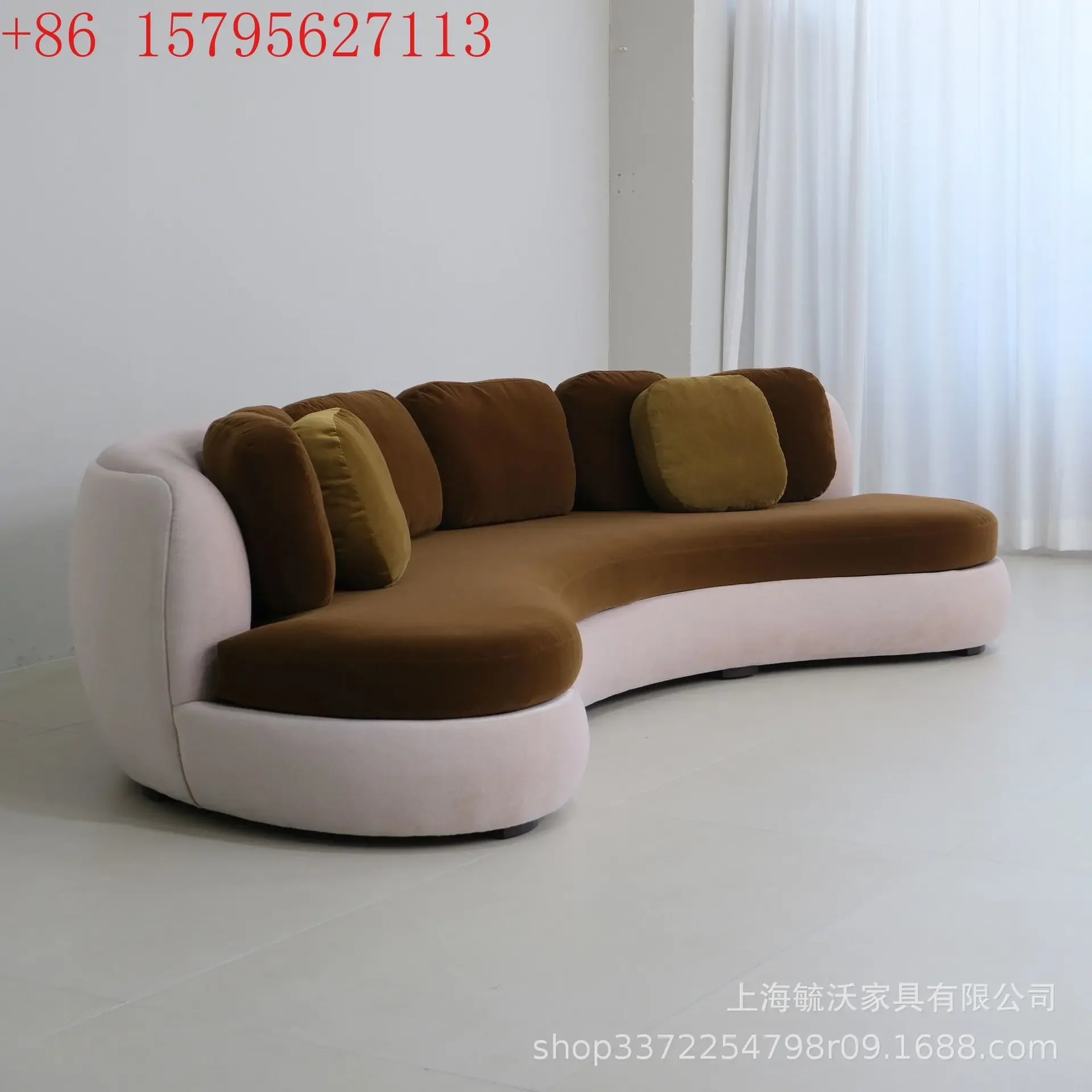 Nordic cream wind curved sofa French retro fabric three-person bed and breakfast living room sofa