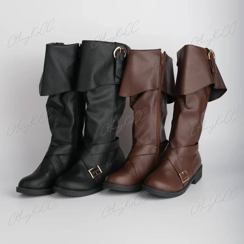 Mittelalter liche Wikinger Piraten Soldat Cosplay Ritter Stiefel Halloween Männer Mode Schnalle Schuhe Schuhe Frauen Retro Party High Heel Stiefel