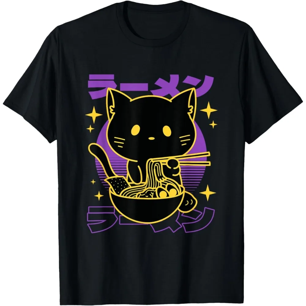 

Ramen Cat Japanese T-Shirt Cute Japanese Harajuku Style Tshirt Women Crewneck Cotton Short Sleeve Girls Summer Casual Tee Tops