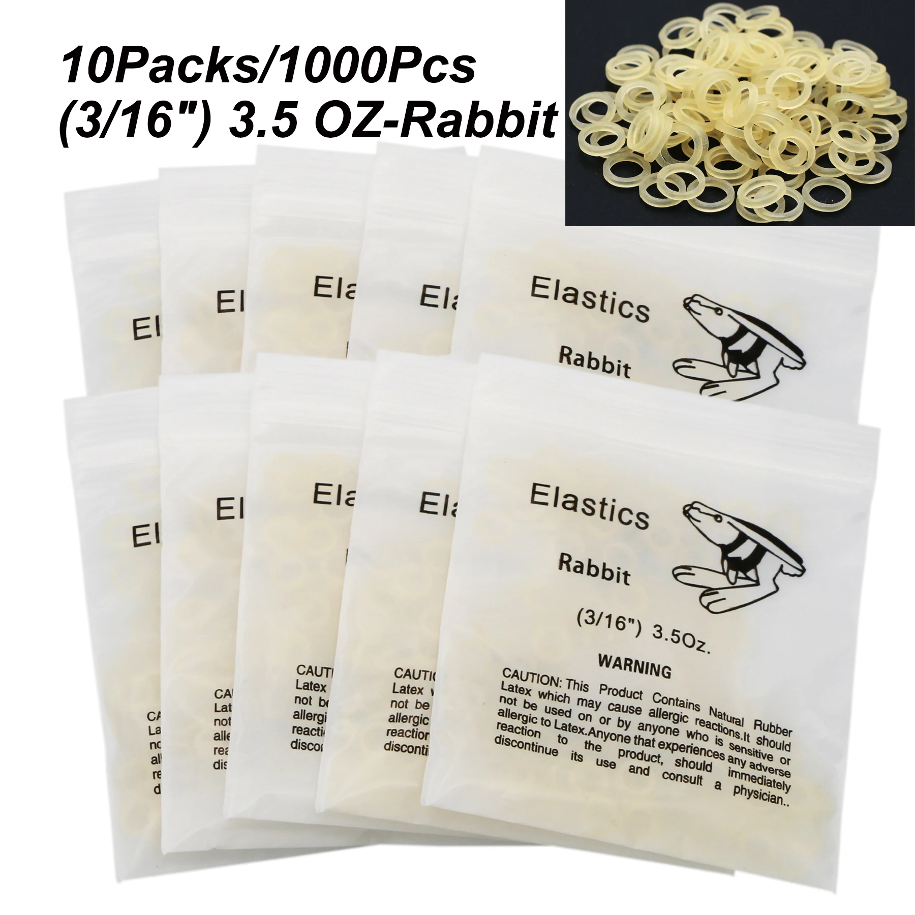 10Bags/1000Pcs Dental Orthodontic Elastics Latex Rubber Bands Use For Brackets Braces 3/16'' Rabbit 3.5OZ