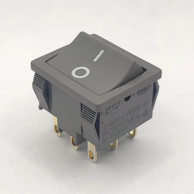 Boat-shaped rocker switch JS-606P T85/55 7-pin 2-position gray 22x24mm silver contacts 6A 250V