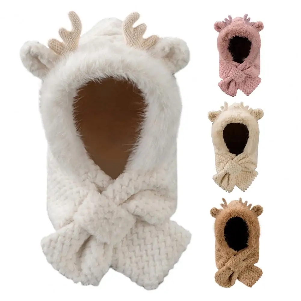 Warm Winter Hat Antler Decor Winter Hat with Scarf Thick Plush Knitted Cap for Outdoor Activities Full for Weather