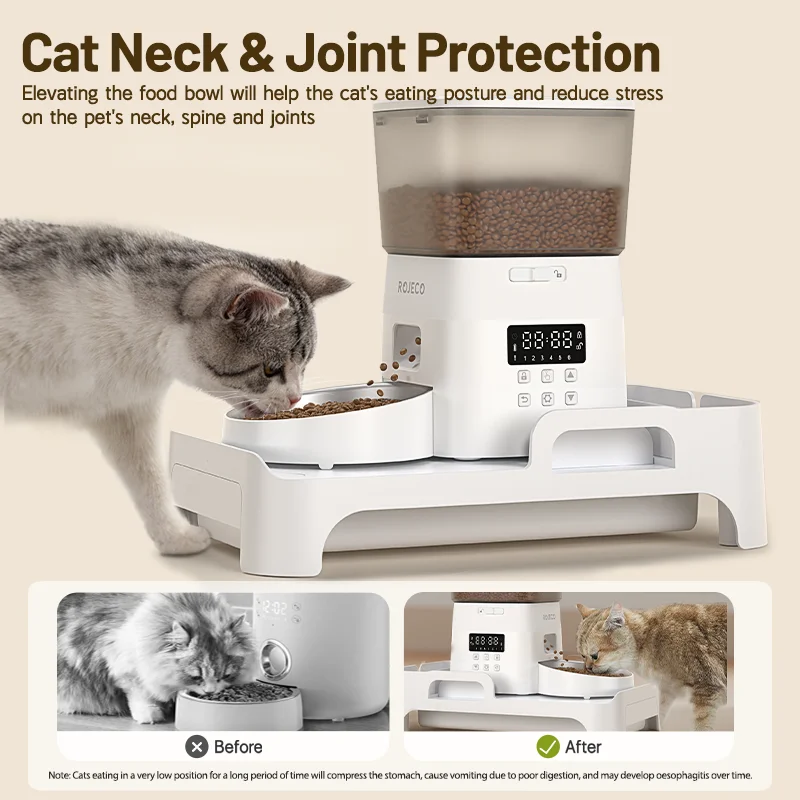 ROJECO وحدة تغذية متعددة الوظائف دعامة مرتفعة للحيوانات الأليفة وعاء واحد ومزدوج موزع طعام قابل للتعديل حجم الارتفاع لتغذية الكلاب والقطط #4
