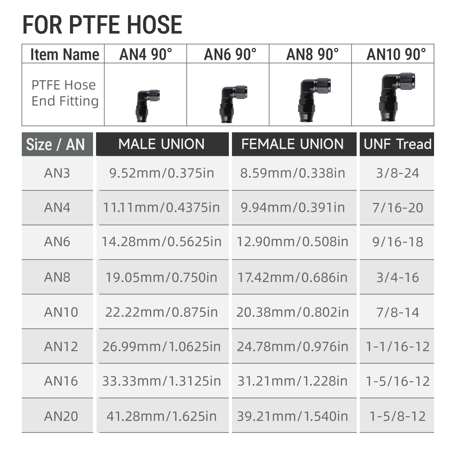 Forged  Aluminum AN4 6 8 10 Black PTFE Oil Fuel Line Swivel Fitting 90 Degree Hose End Adaptor Fitting
