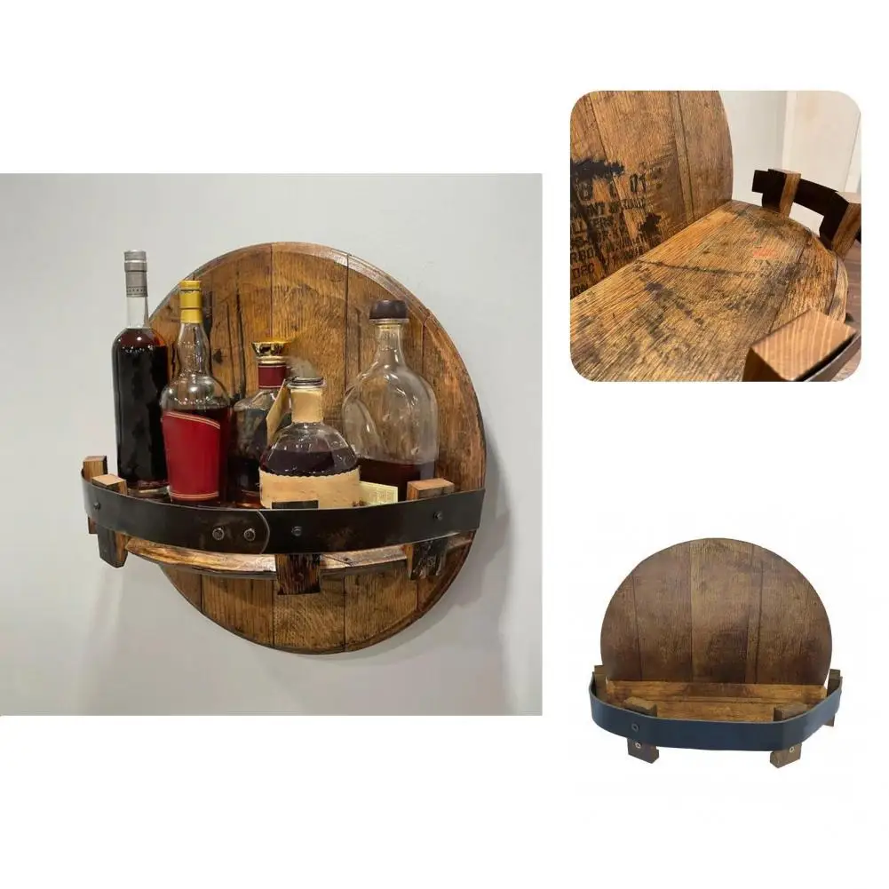 

Retro Whiskey Barrel Shelf Round Shape Storage Rack Wall-Mounted Moisture-proof Sturdy Construction Whiskey Barrel Shelf
