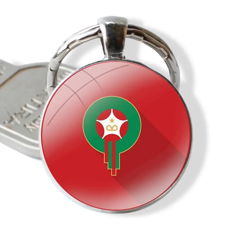 Morocco Soccer football Keychain Glass Cabochon Metal Pendant Classic Men\'s Women\'s Keyring