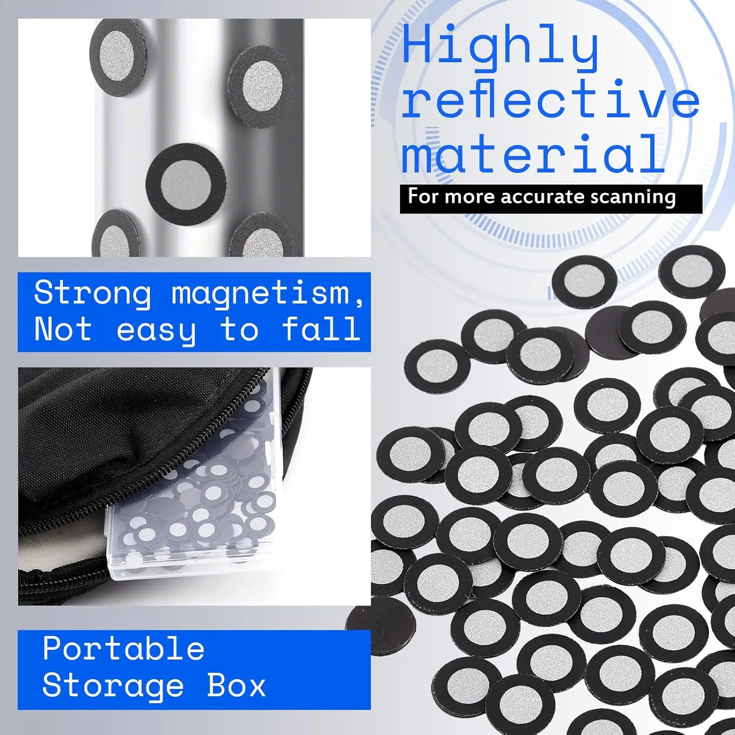 100-1000pcs Magnetic High Reflective Marking Points for Handheld Laser 3D Scanner Target Positioning Points Inner6.0mm Outer10mm