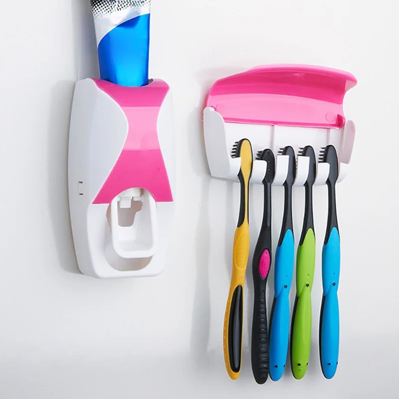 2025 Automatic Toothpaste Dispenser Wall Mount Dust-proof Toothbrush Holder Wall Mount Bathroom Accessories Set Squeezer