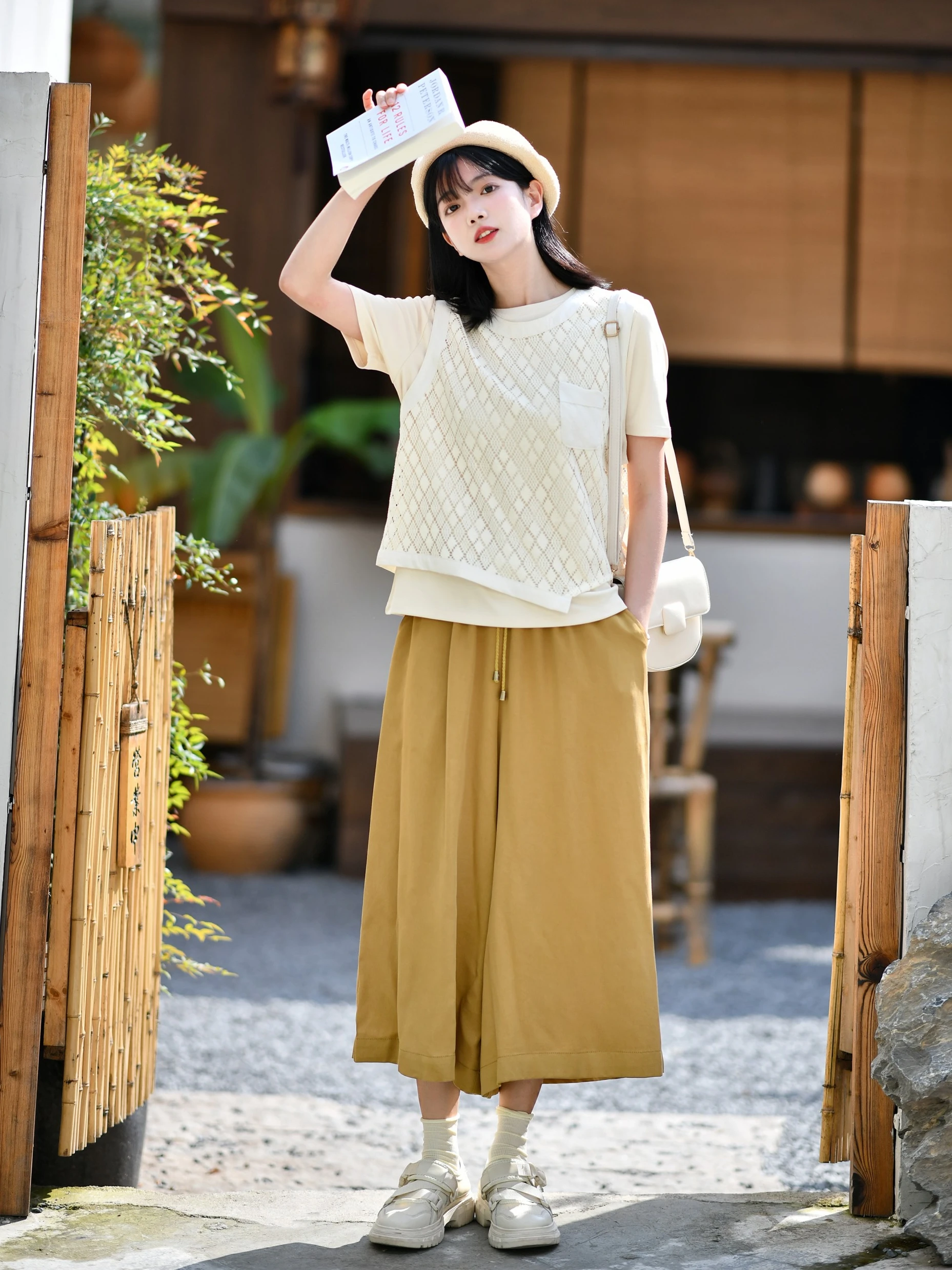 

Японские брюки-палаццо с высокой талией для женщин, утягивающие, в стиле ретро, с эффектом скрытия бедер, повседневные, длина 7/8