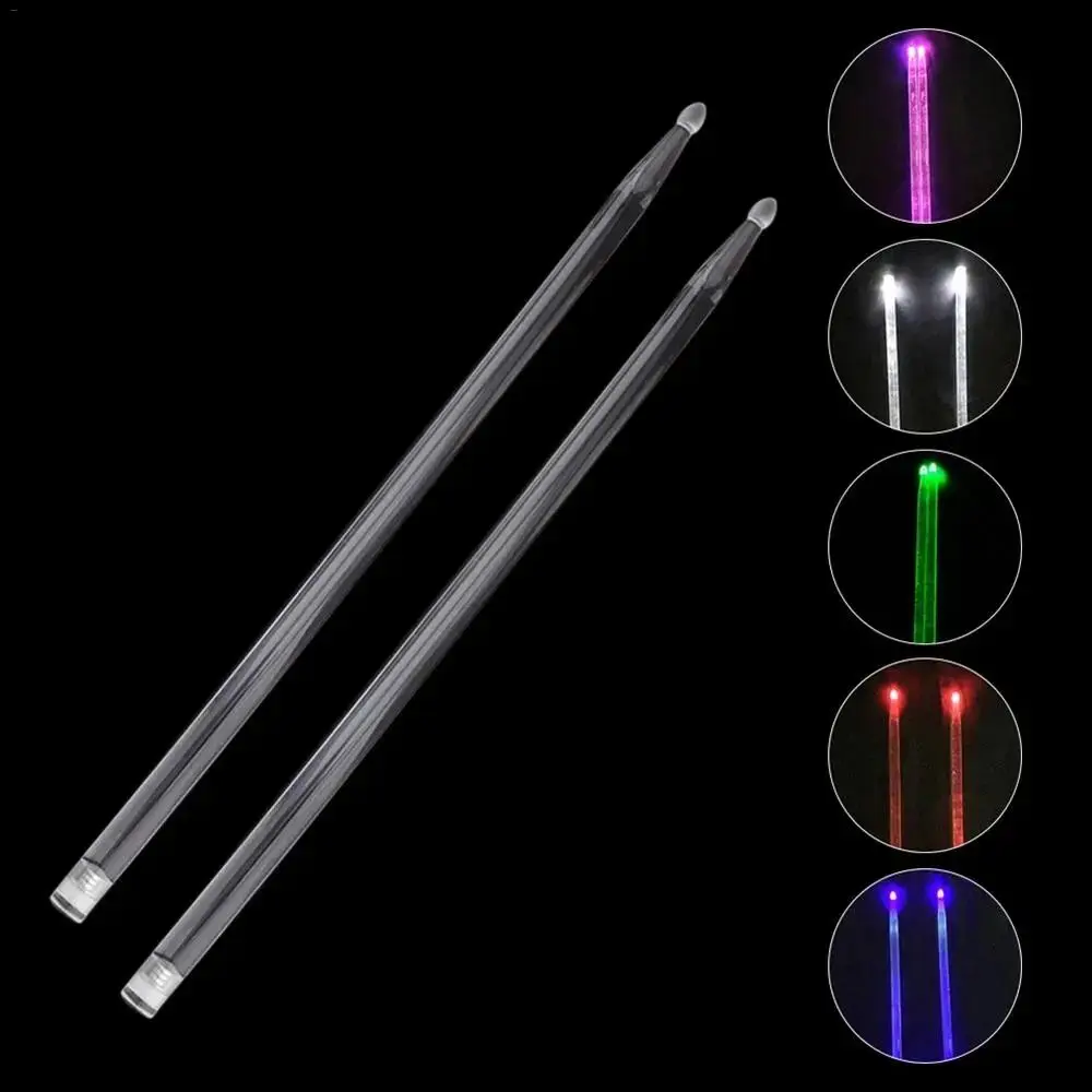 2Pcs Colorful 5A Luminous Drum Stick Acrylic Percussion Fluorescent Drumsticks Personalized Bright Light Cymbals for Drums