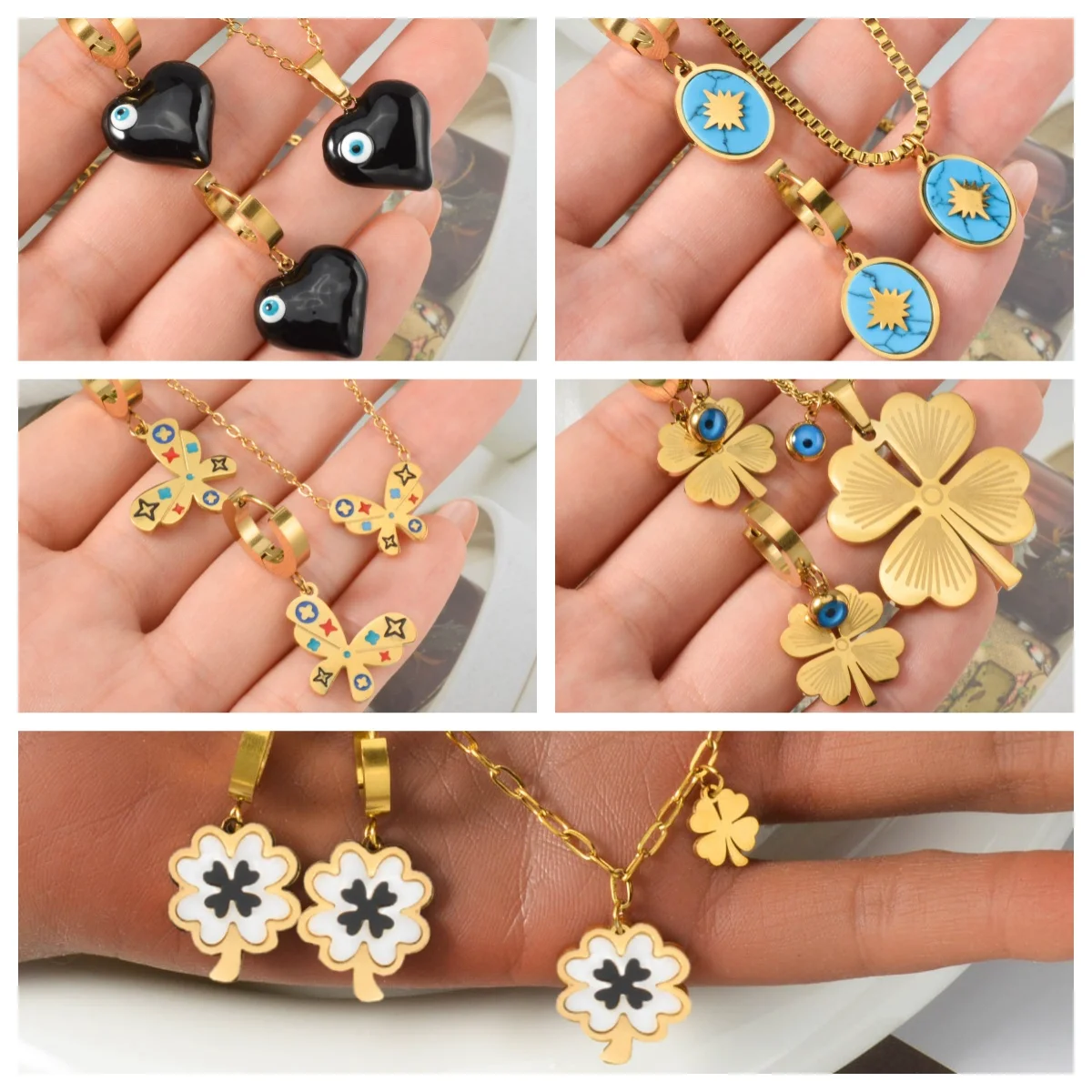 

Elegant Butterfly/Heart/4 Leaf Necklace Earrings for Women Girls Best Friend Gift Party Daily Wear Gold Color Fashion Jewelry