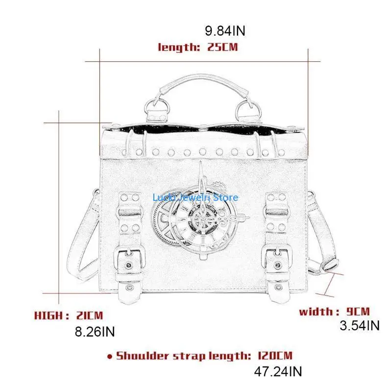 193E Steampunk Gear Crossbody Bags Retro Bags Gothic Shoulder Handbags Satchel Phone for Women Ladies