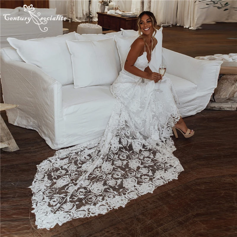 Abito da sposa Boho per donna Sposa senza spalline Guaina senza schienale Abiti da sposa da spiaggia Robe de Mariage civile personalizzato