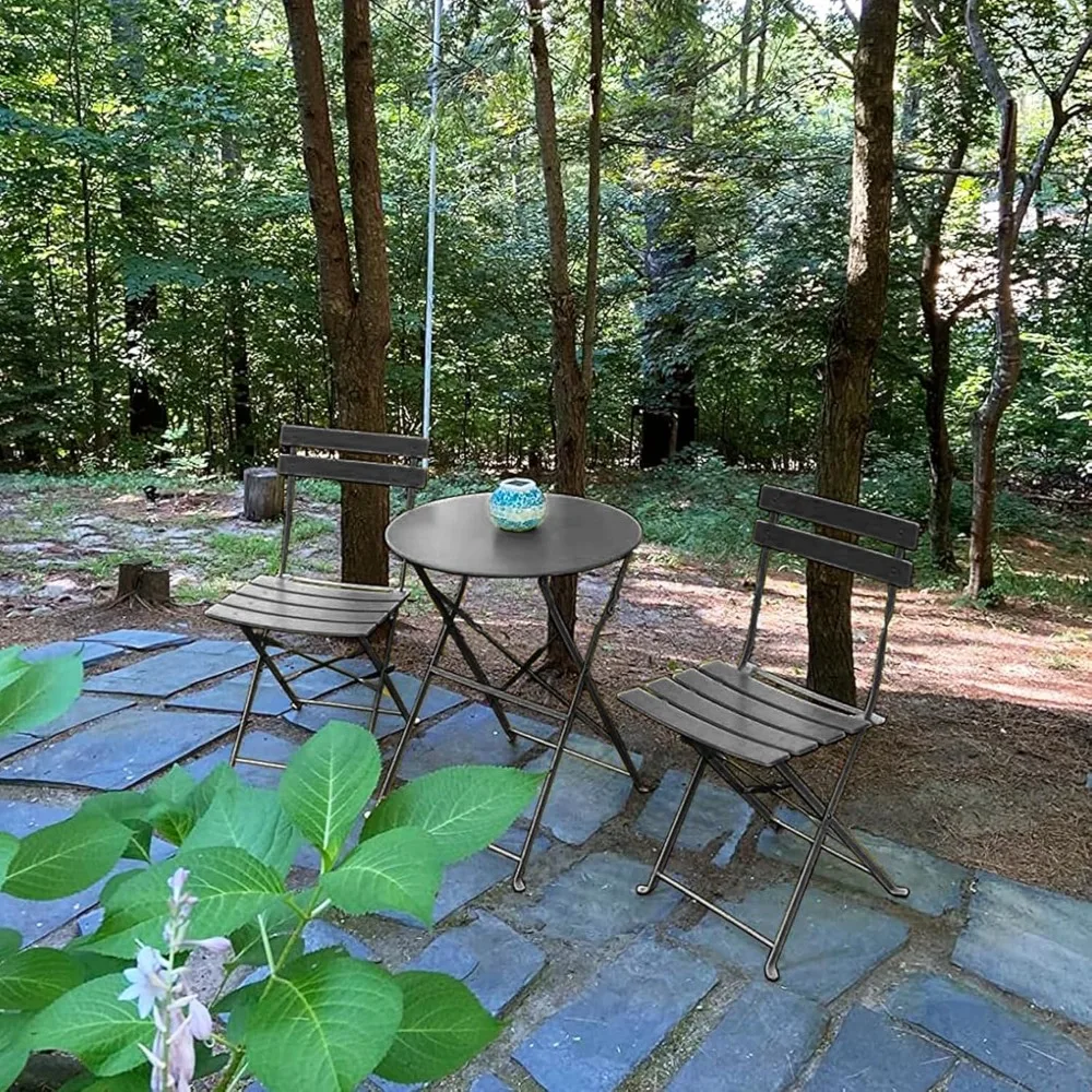 

Стол и стулья для бистро из 3 предметов, набор для бистро из кованого железа, антикоррозийный, водонепроницаемый складной стол и стулья для кафе, набор из 2 шт., складной