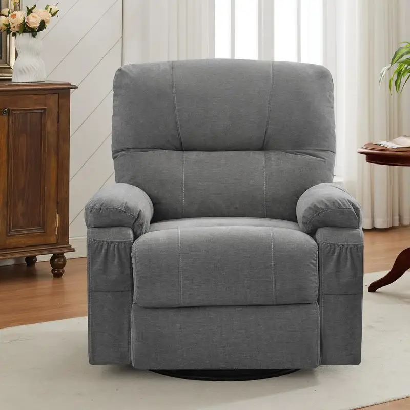 360 °   Drehbarer Schaukel-Liegestuhl, weiches Kissen und Rückenlehne, bequemer Sessel für Wohnzimmer-Lounge, Grau