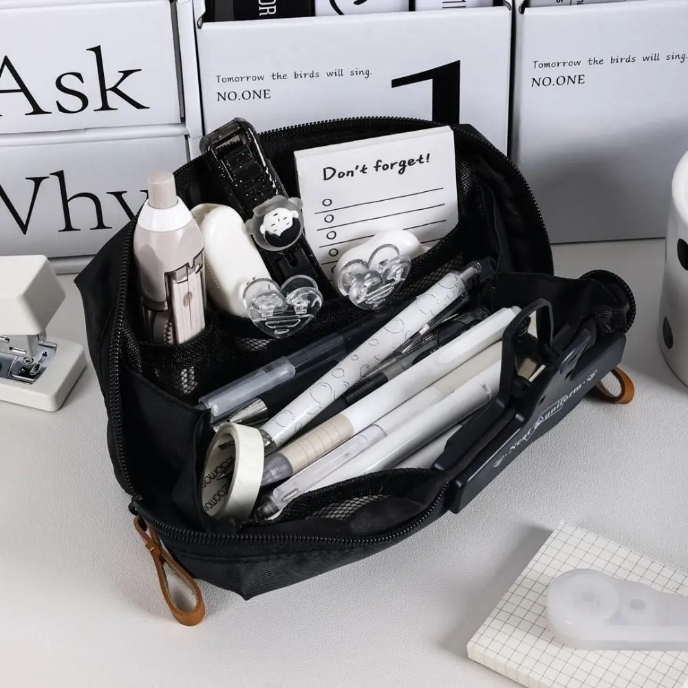 حقيبة أقلام قماش عالية الجودة سعة كبيرة حقيبة أدوات مكتبية سوداء العودة إلى المدرسة هدية منظم قرطاسية الطالب