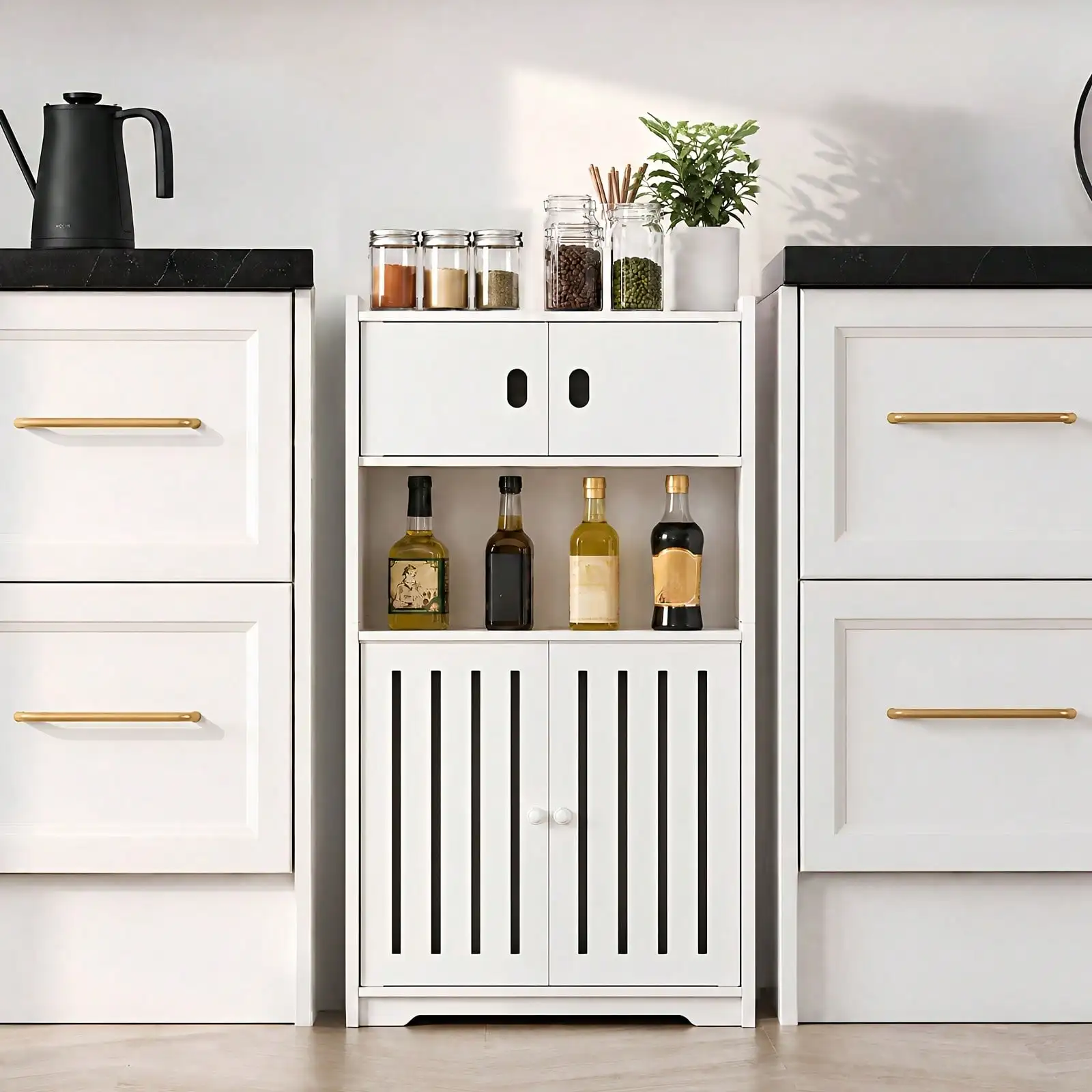 1Pc White 4-Tier Freestanding Storage Cabinet With Door, 8.66