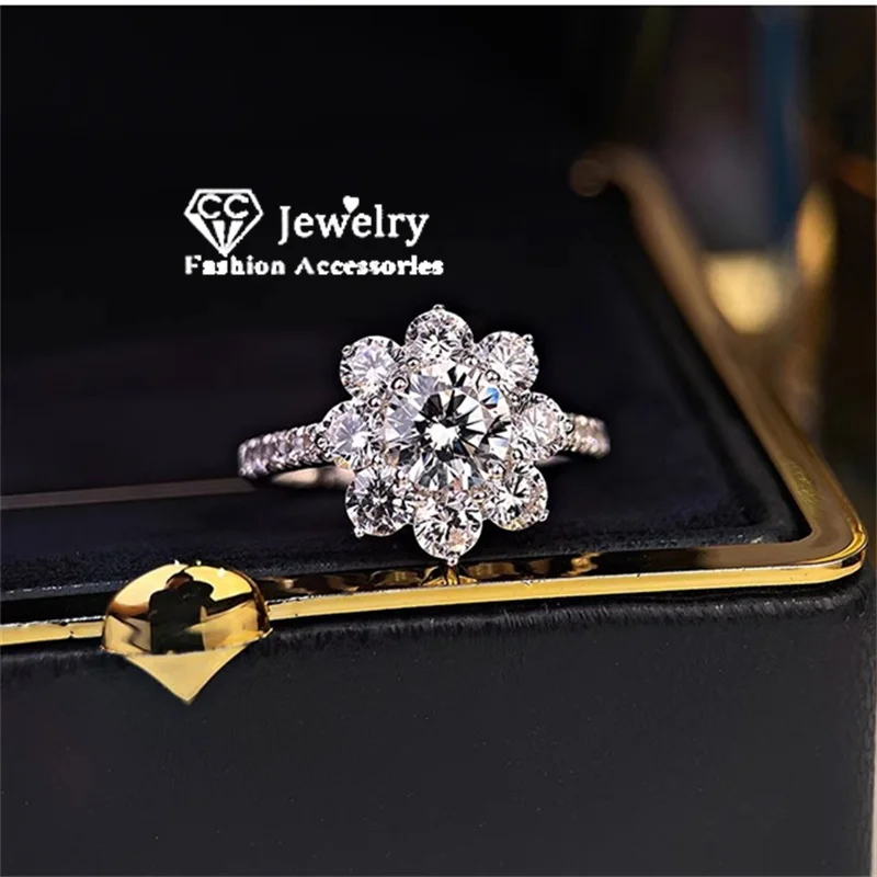 CC Fashion Jewelry Rings for Women Cute Sun Flower Shape White Zirconia Marriage Wedding Engagement Charm Accessories CC1681