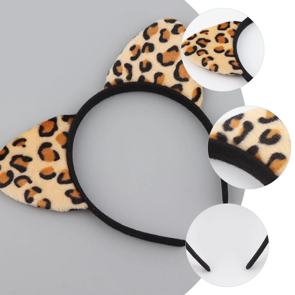 Traje ornamento fones de ouvido bandana estampado orelhas de gato leopardo impressão tecido amarelo festival hairband