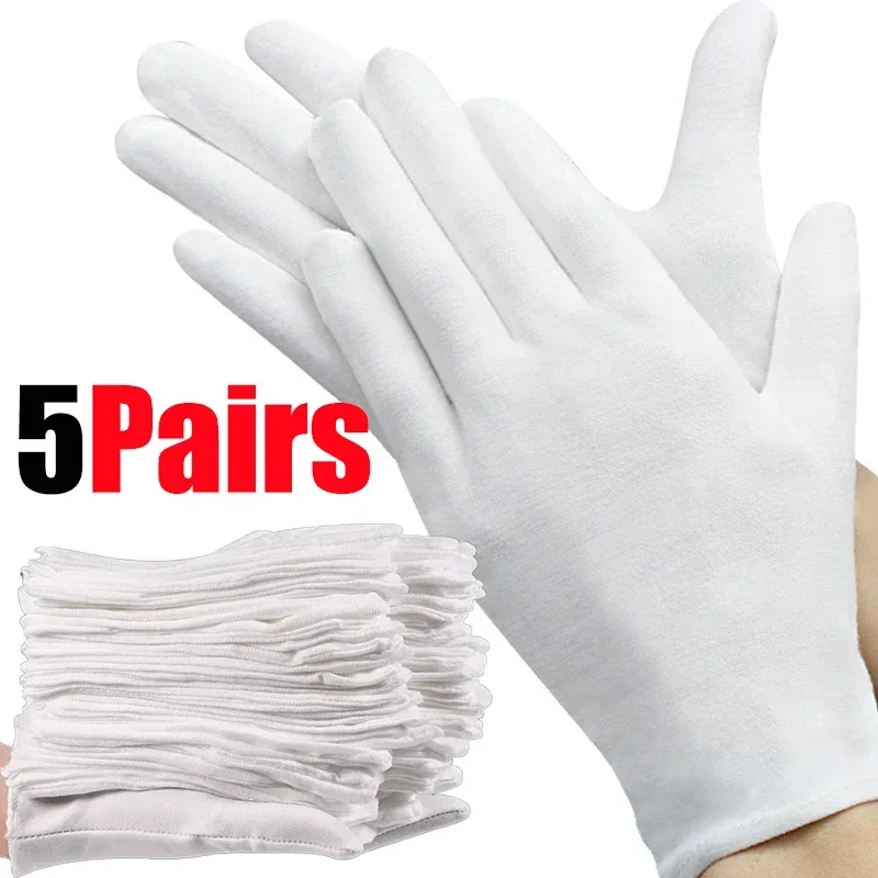 5/50pairs Unisex Etiquette White Cotton Gloves Waiter Driver Jewelry Worker Finger Gloves Sweat Absorption Mittens