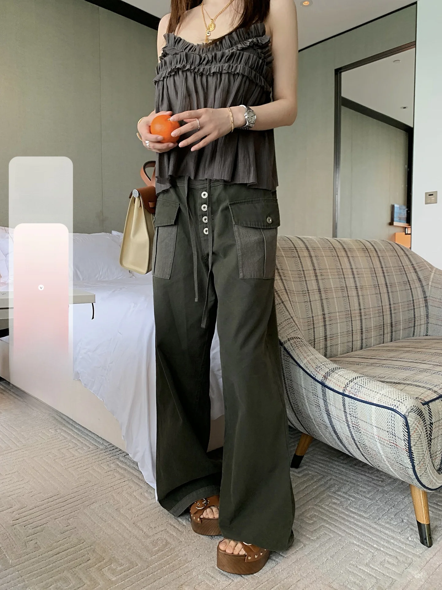 

Повседневные женские брюки Color Blo Work Pants для весеннего сезона с завязками на талии, модные, практичные, от IUIU