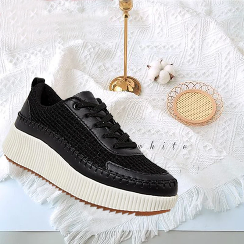 2024 Height Increasing Shoes Women Fashion Design Casual Platform Sneakers Women Summer Weave Breathable Original Women's Shoes