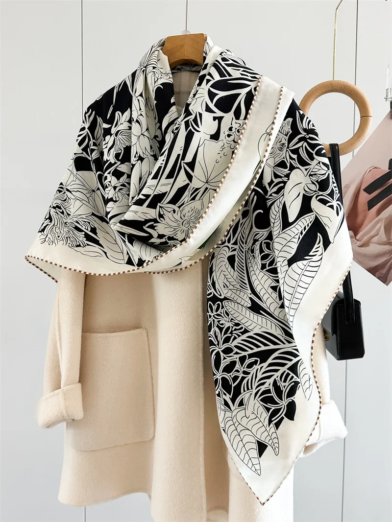 

ab Faced Shawls Winter Scarf Hand-rolled Edge Scarves Square Big Bandanas Silk Wool Scarfs Clothing Bag Accessories
