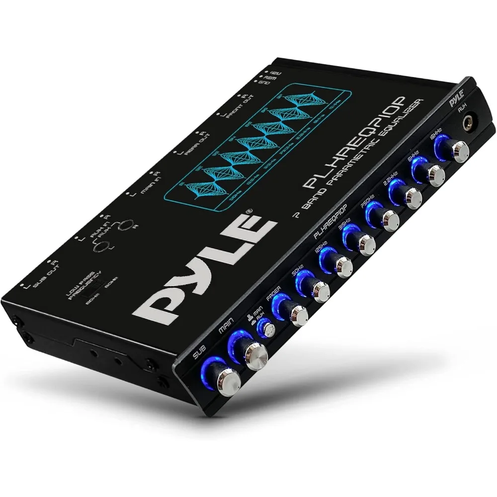 7 Band Parametric Equalizer-7 Volt RMS Pre-Amp Output with Subwoofer Gain Control, and 3 Input Sources Selectable, Blue Light