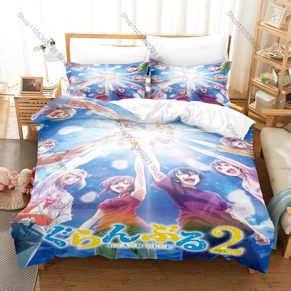 Grand Blue Dreaming Anime Bedding Set 3pcs Polyester Duvet Cover + 2 Pillowcases Character Bedroom Decor Fan Gift Home Textile