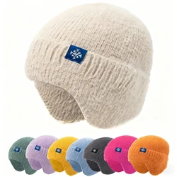New Women Candy Colors Earflap Winter Hat Fashion Faux Fur Knitted Hat Kpop Style Soft Beanie Hats Female Streetwear Cap