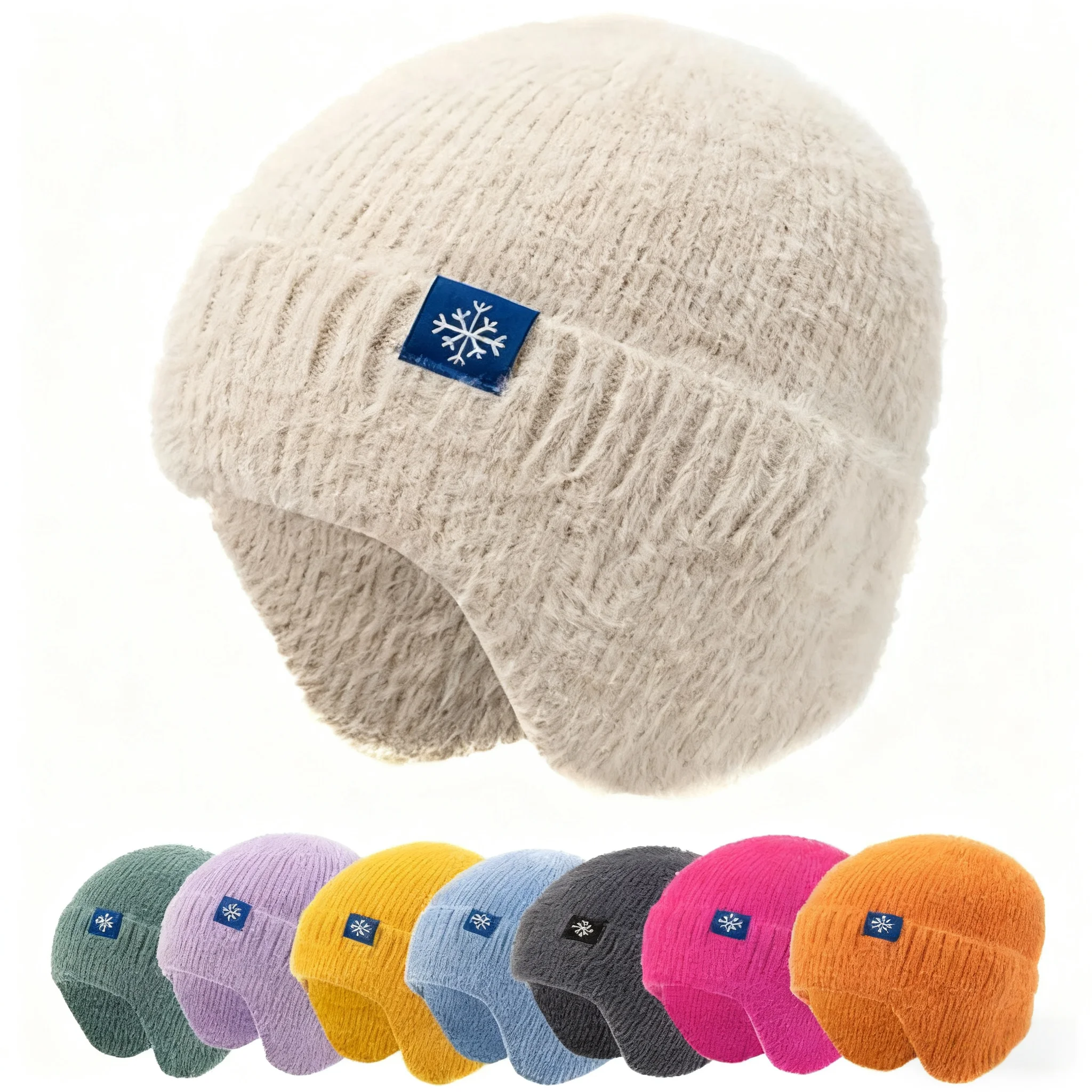 New Women Candy Colors Earflap Winter Hat Fashion Faux Fur Knitted Hat Kpop Style Soft Beanie Hats Female Streetwear Cap