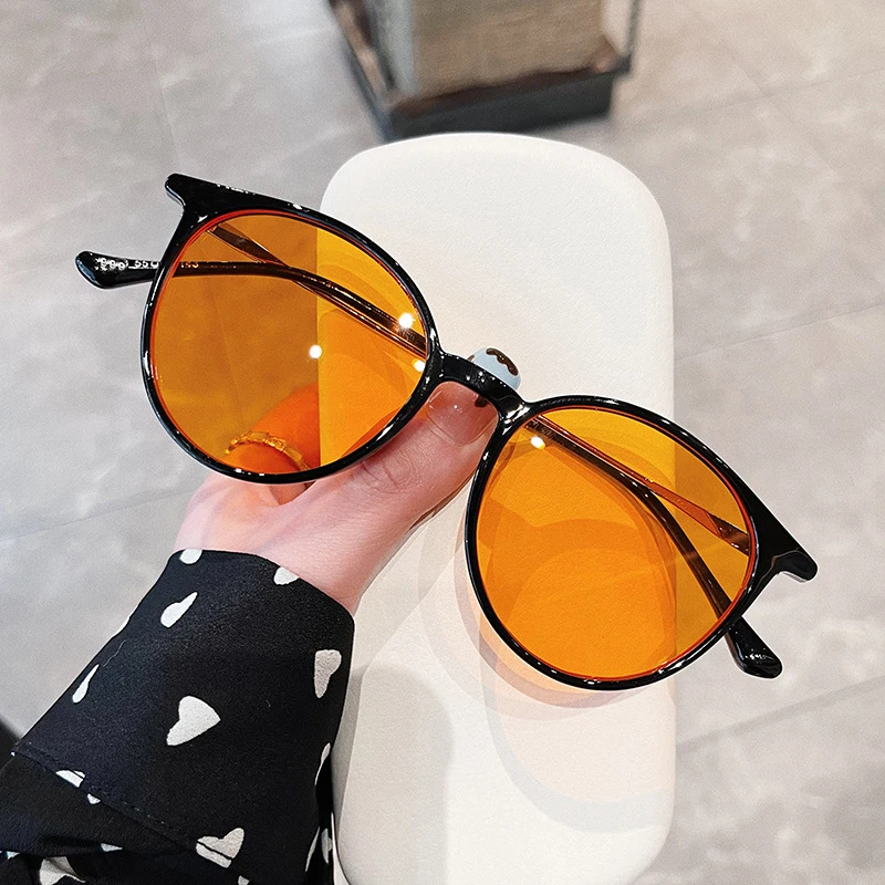 MIZHO Orange Retro Round Sunglasses Women Brand Designer Classic Vintage Oval Frame Sun Glasses Ladies Black Driving Eyewear
