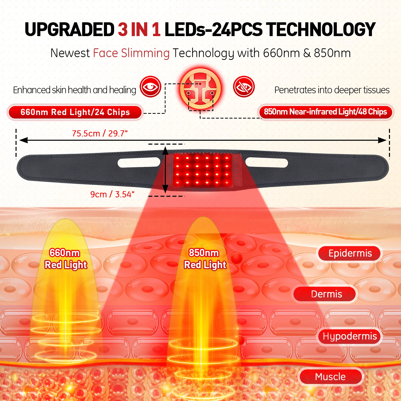 Red Light Therapy Infrared Therapy 660NM Lifting Firming Skin Chin Neck Home Use Therapy Neck Pain Relief Wrap Neck Heating Belt