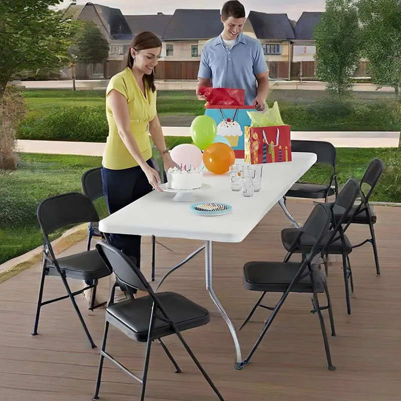 

Deluxe Vinyl Padded Seat and Metal Back Folding Chair, Garden Patio Furniture Dining table and chairs