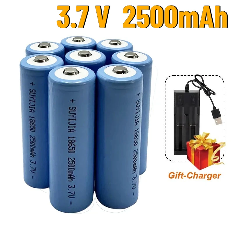 18650 3.7V 2500mAh Pointed Battery Li-ion Rechargeable Batteries High Capacity Power Batteria for Flashlight Torch Headlamp New