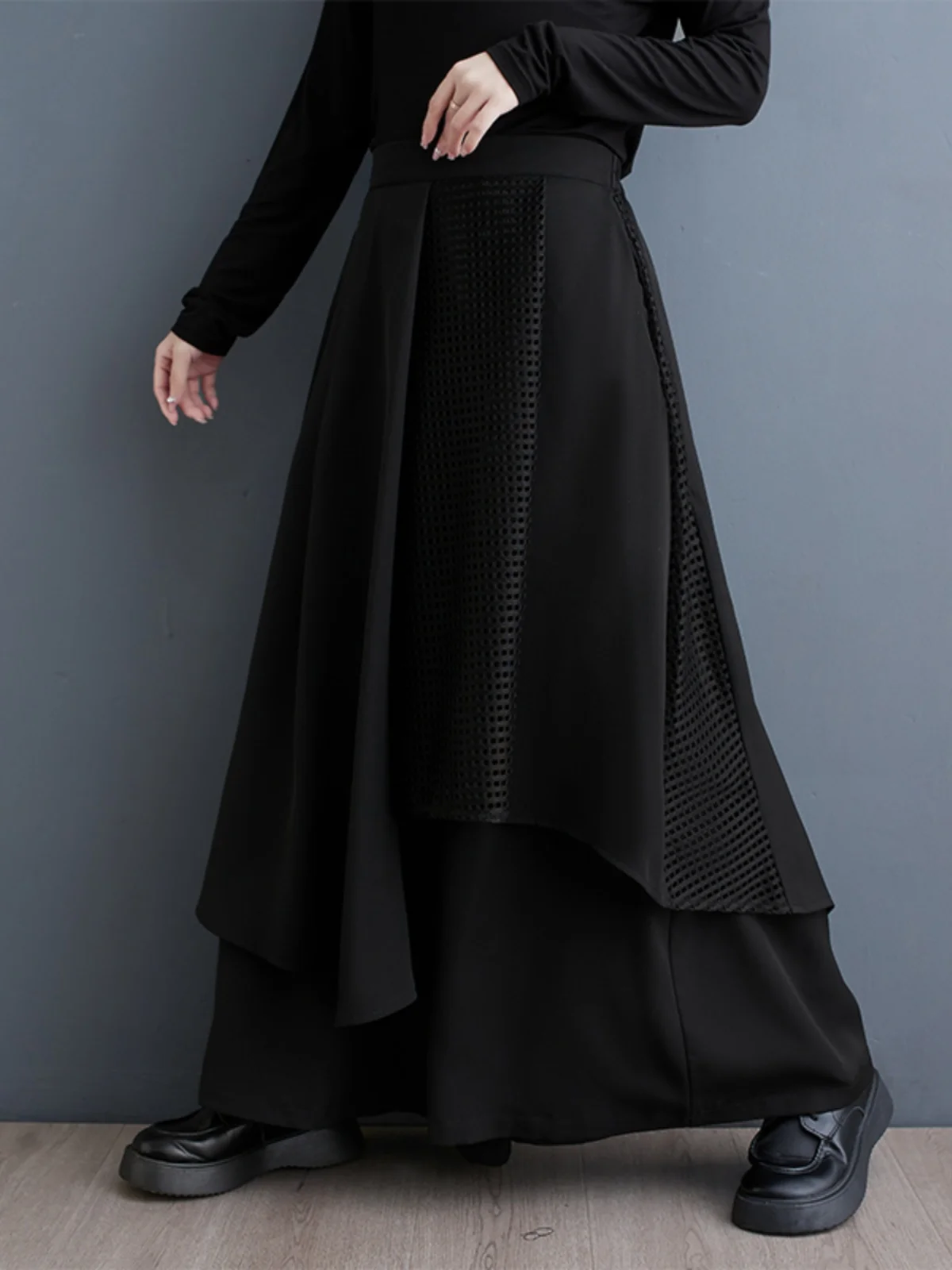 Pantalon Slim à jambes larges pour femme, jupe longue en Patchwork, taille haute, en Fiber de Polyester, pour les déplacements, automne et hiver