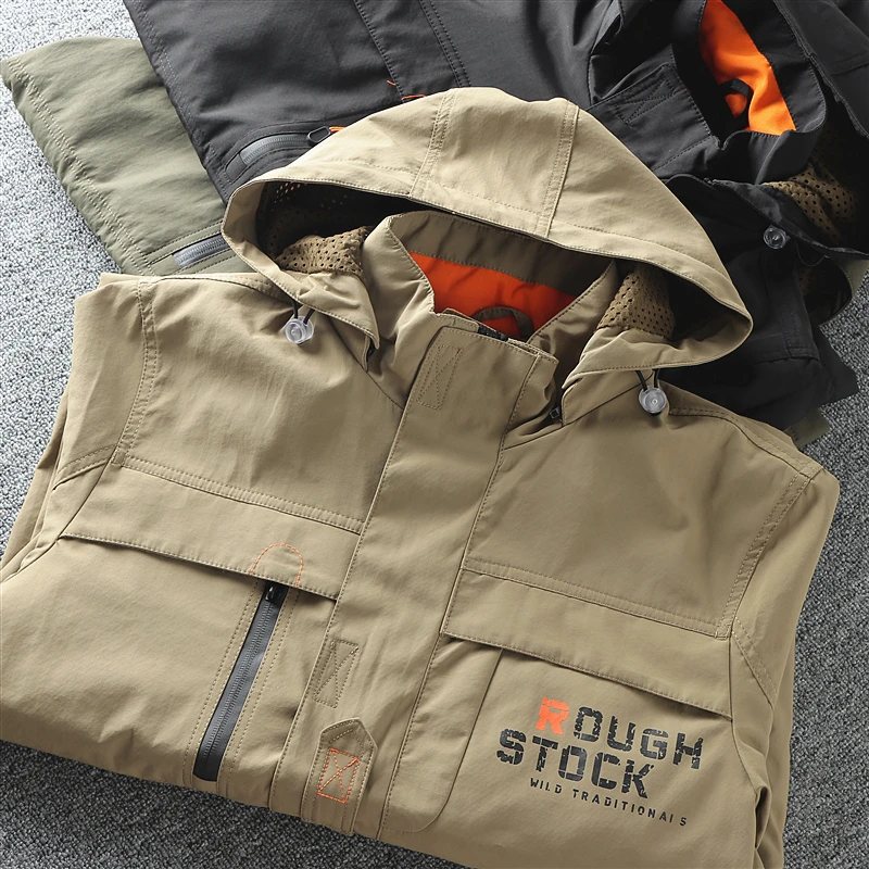 

Large Size Windproof Waterproof Outdoor Workwear Jaet Hooded Autumn Winter Outerwear Stand Fit Youth Faion Long Sve...