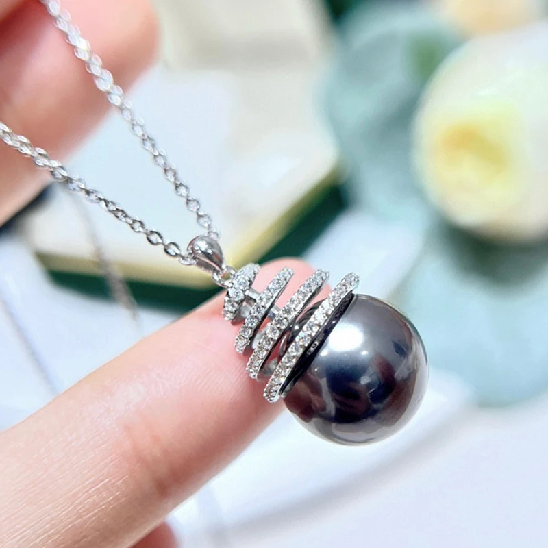 MeiBaPJ 10-11mm Big Natural Black Rice Pearls Fashion Pendant Necklace Earrings 925 Silver Fine Wedding Jewelry for Women