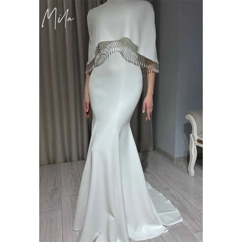 

Mila Shawl Customized White Evening Dresses Elegant Mermaid Prom Dress 2025 Chic Satin Court Train Wedding Party Formal Gowns