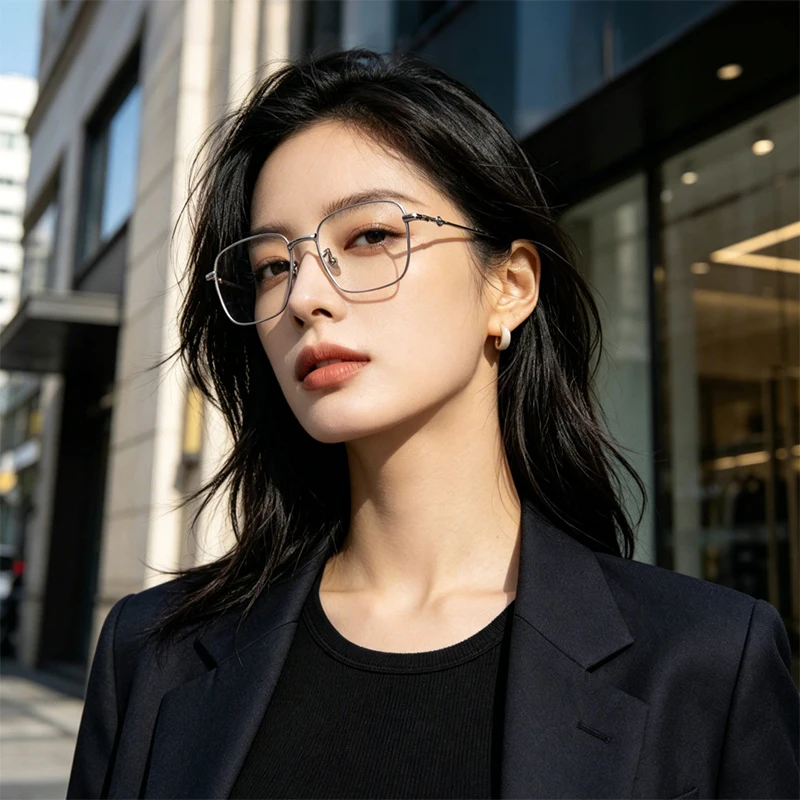 Brand Element Design Japanese Korean Style Ultra-light Pure Titanium Square Frame Niche Designer Woman Girl Fashion Glasses