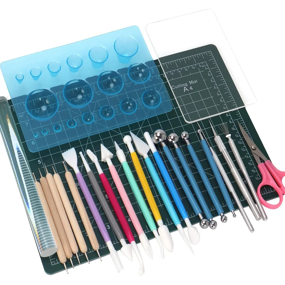 ABUA 26 PCS Polymer Clay Tools, Clay Sculpting, Acrylic Roller Pin, Polymer Clay Cutters Dotting Tools, Rectangle Sheet