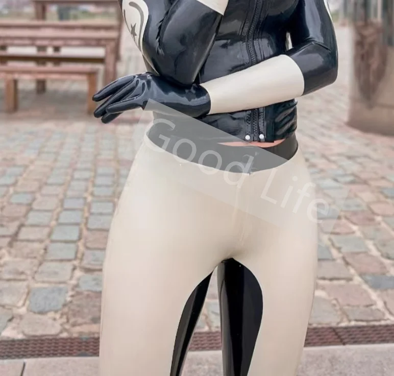 

Сексуальные двухцветные колготки из натурального латекса ручной работы, женские брюки, фетиш-латексные леггинсы, черные (фиксированный цвет), белый, белый цвет (контрастный цвет)