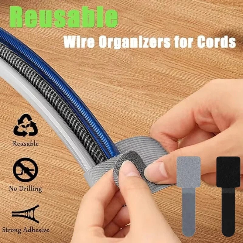 Reusable Self Adhesive Cable Ties Adjustable Cord Organizer Straps Wire Holder for Desk, Home, Office and Plant Fixation