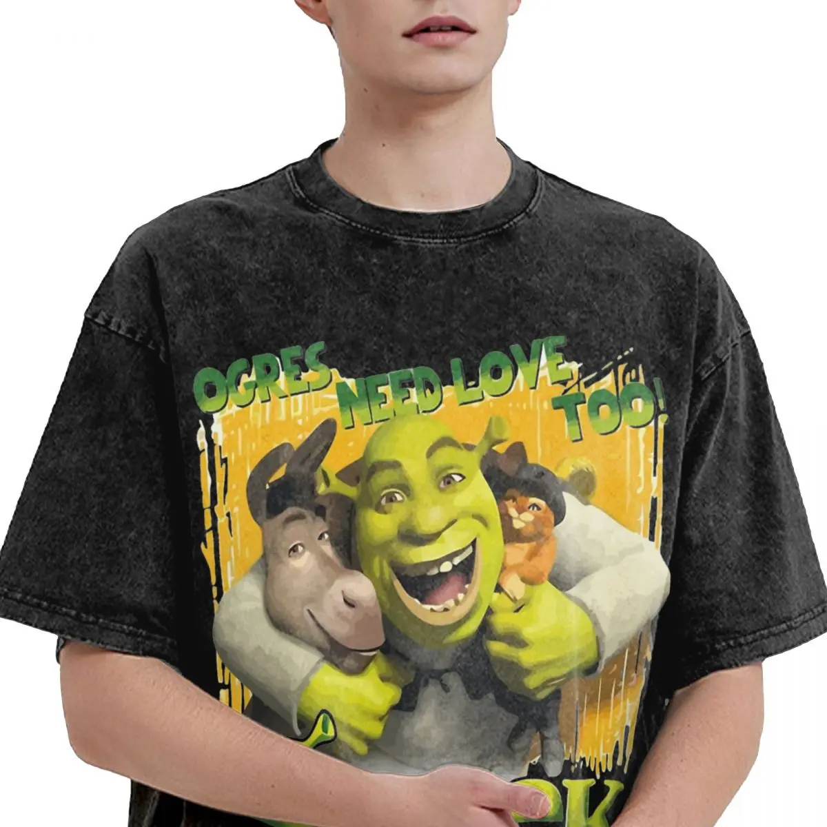 Graphic Printed Sexy Shreks Meme Face Shirt Merch Men Women Funny Cartoon Tee Shirts Street Washed T-shirts