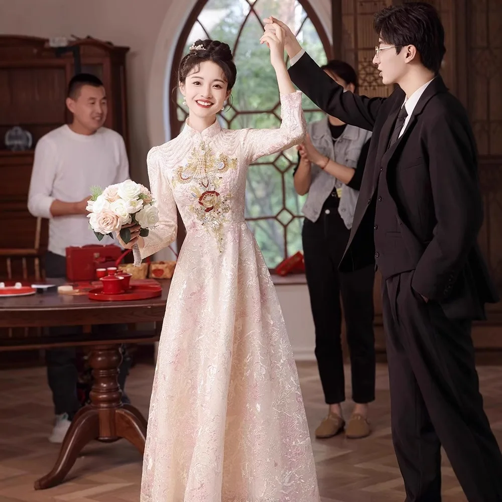 

Ele Long Sve Wedding Dr for Bride Winter Autumn Seasonal Formal Ceremony Evening Gown Fem Guest