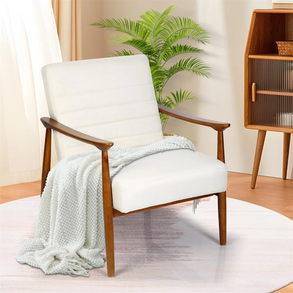 

Living Room Chairs with Extra-Large Seat Cushion, Solid Wood Reading Armchair with Soft Back, Vintage Upholstered Lounge Chair