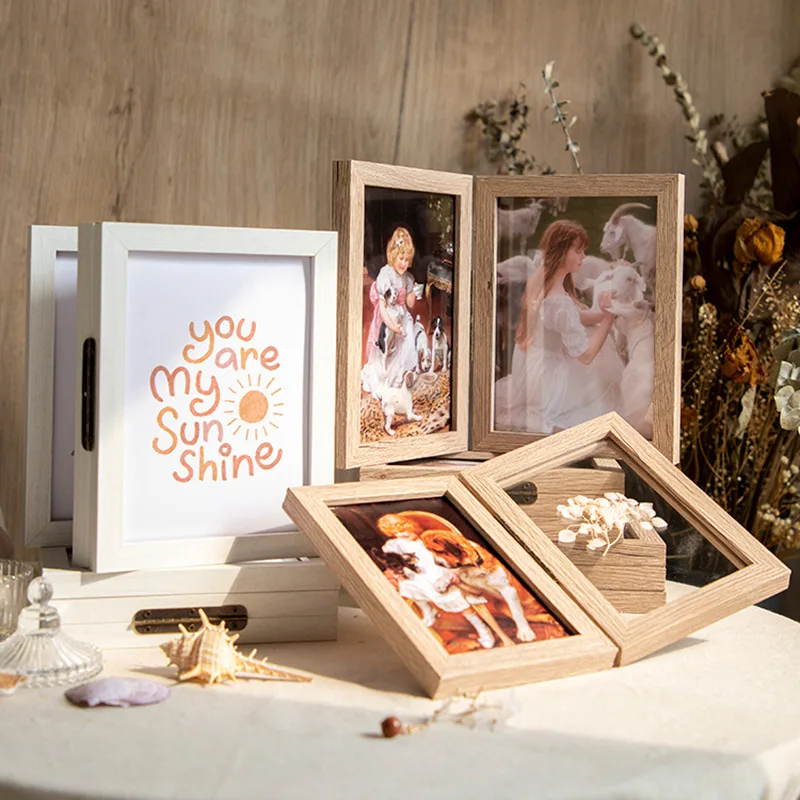 Combination photo frame stand 6/7/8 inch foldable double-sided screen photo album frame wooden photo frame